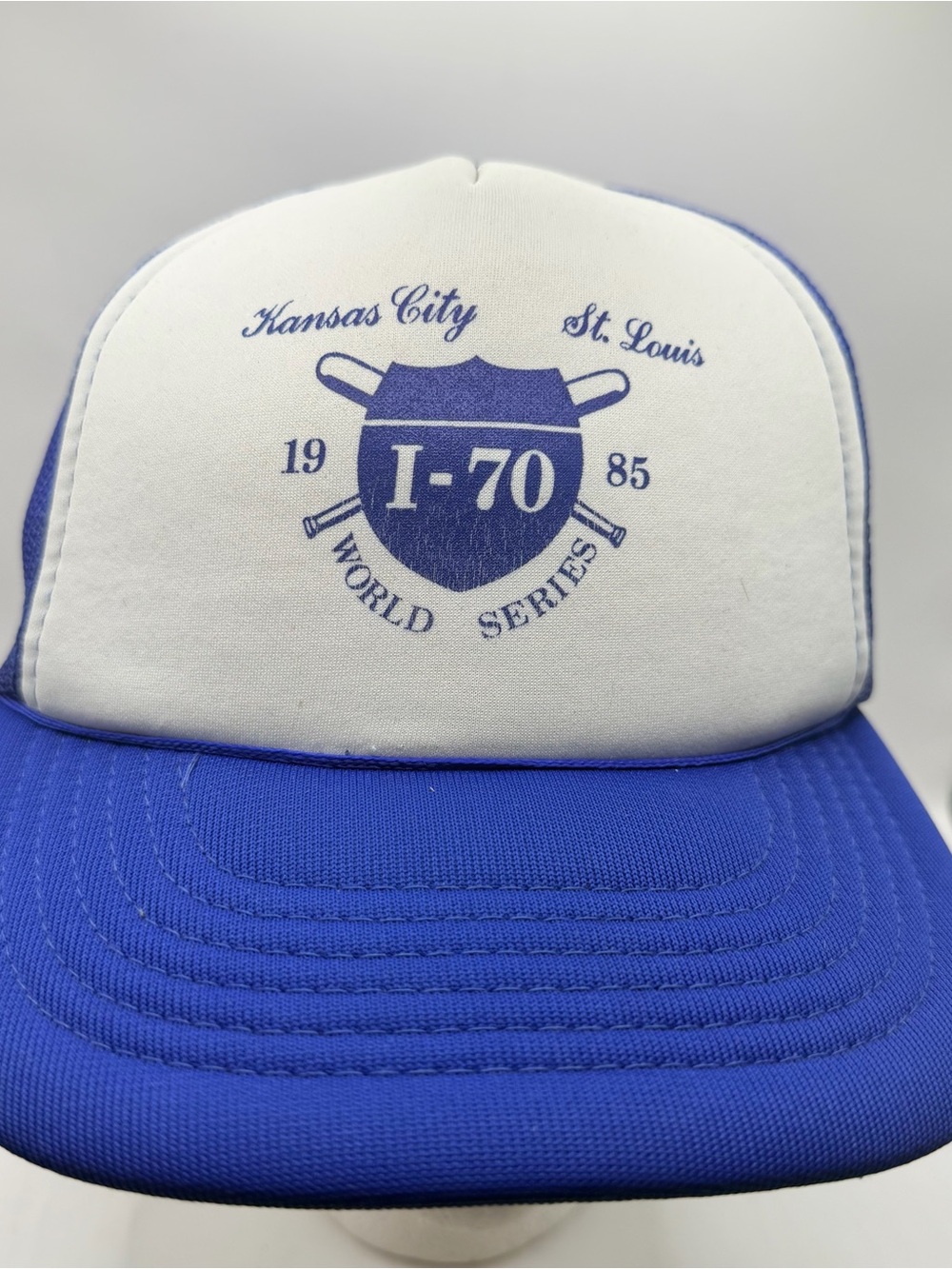 VTG 1985 World Series Trucker Hat I-70 Kansas City Royals Saint Louis Cardinals